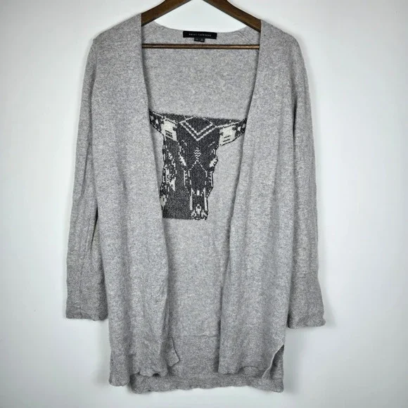 360 Skull Cashmere Cardigan Kenya Sweater Womens XS Gray Boho Cowgirl - Picture 2 of 5
